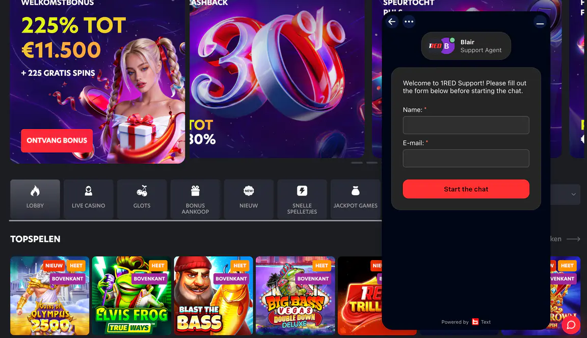 24/7 1Red Casino klantenservice en live chat ondersteuning
