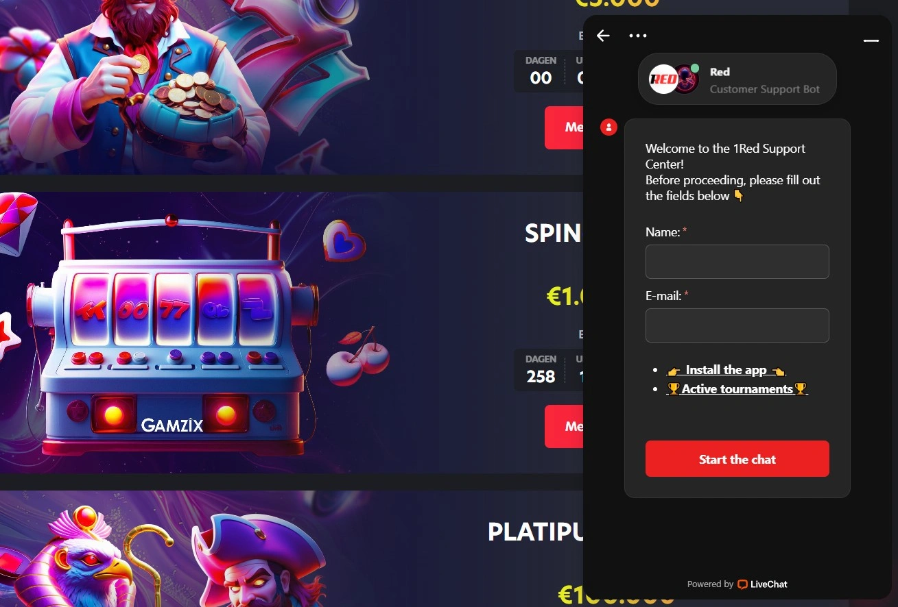 1red Casino live chat klantenondersteuning