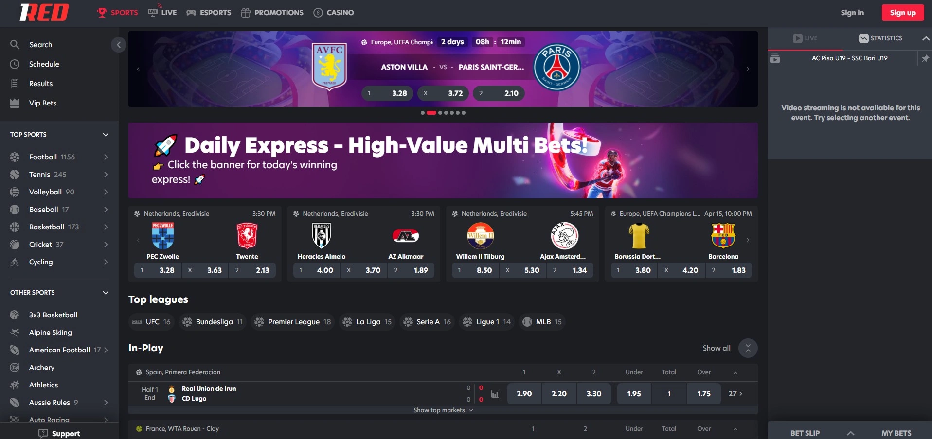 1red Casino live sportweddenschappen